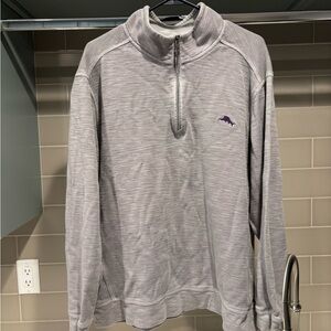 Tommy Bahama Grey and Purple Quarterzip Sweater Size XXL